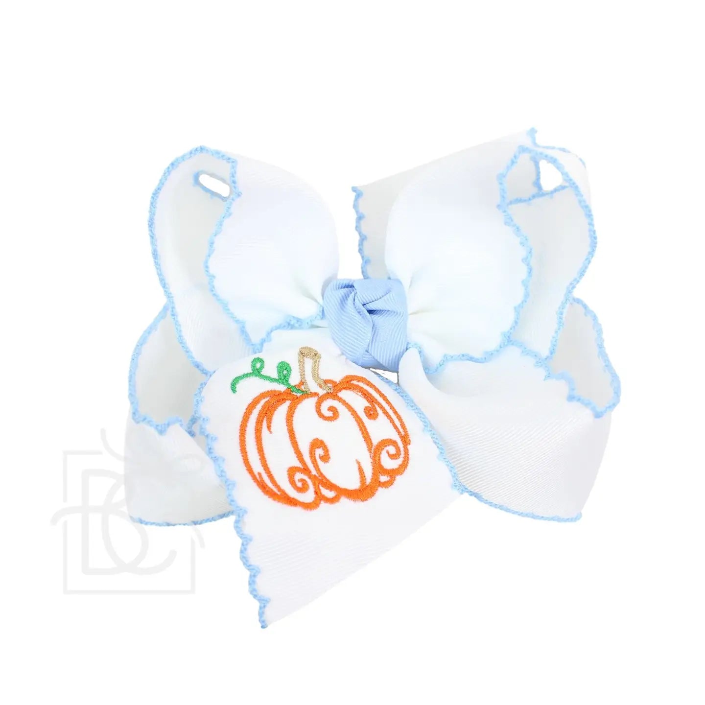 Blue Trim Pumpkin Embroidery Hair Bow