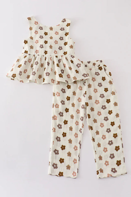 Khaki Muslin Floral Set