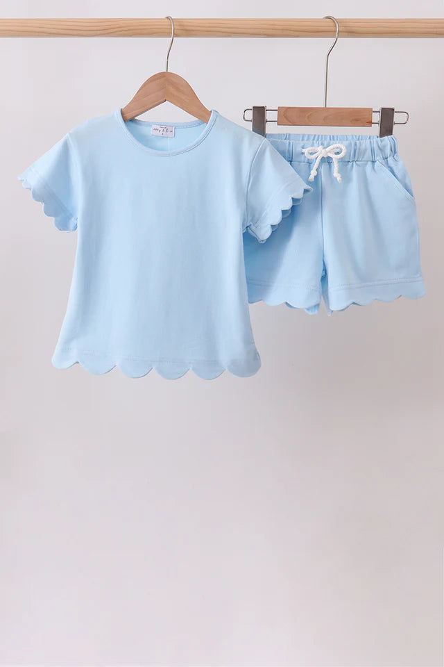 Blue Scallop Shorts Set