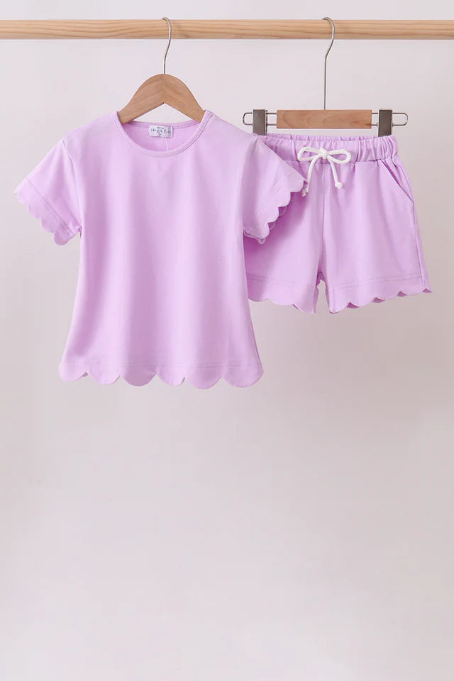 Purple Scallop Shorts Set