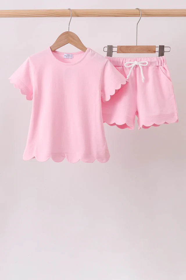 Pink Scallop Shorts Set
