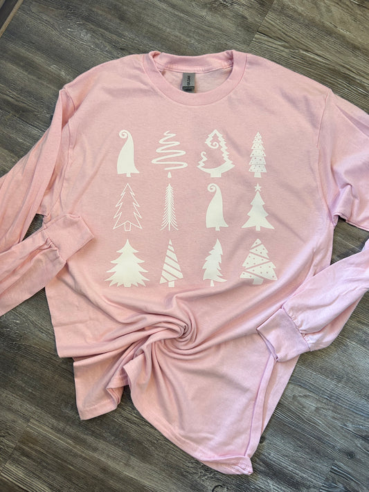 Women’s Long Sleeve Pink Christmas Trees