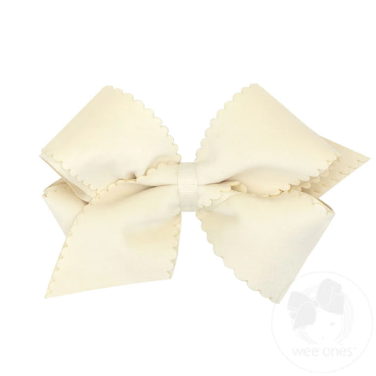 Faux Velvet Hair Bow-Antique White