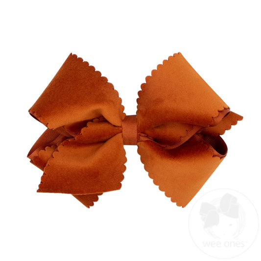 Faux Velvet Hair Bow-Burnt Orange