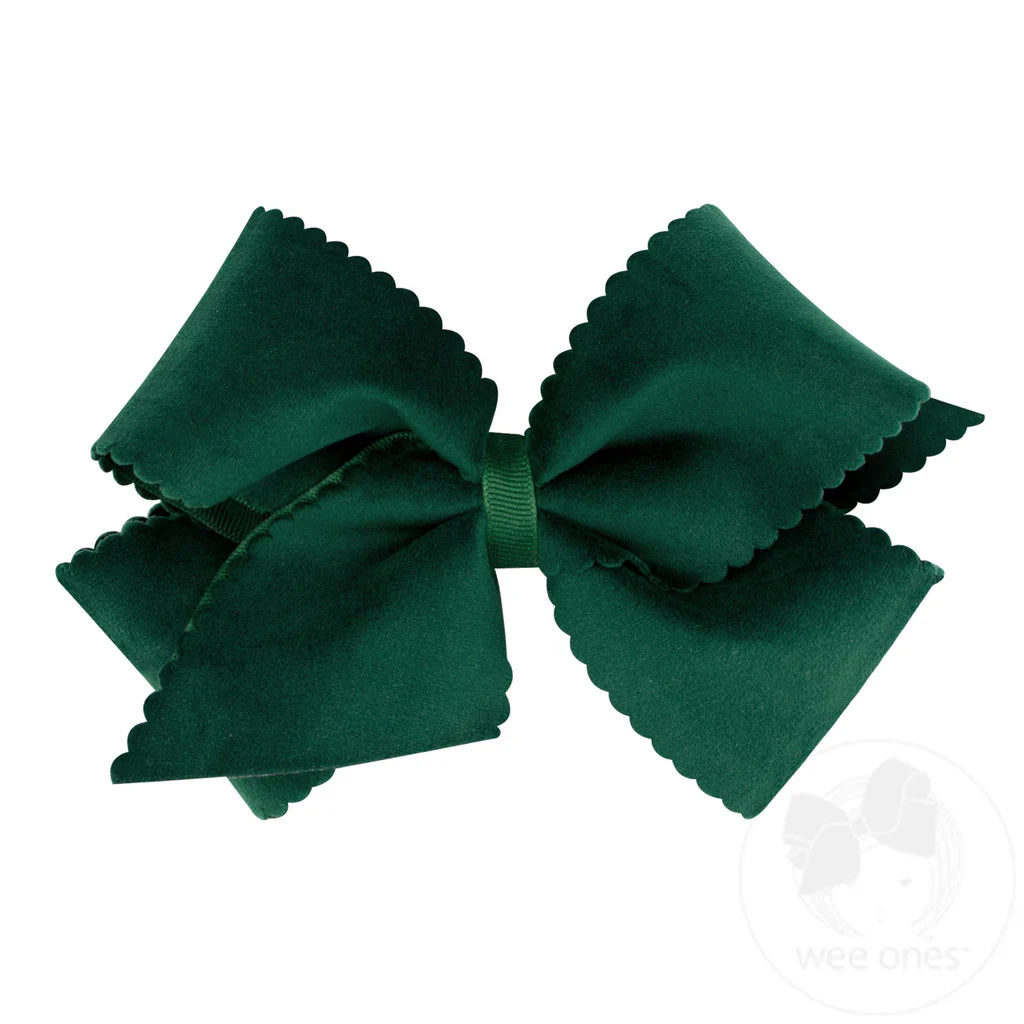 Faux Velvet Hair Bow-Forest Green