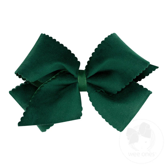 Faux Velvet Hair Bow-Forest Green