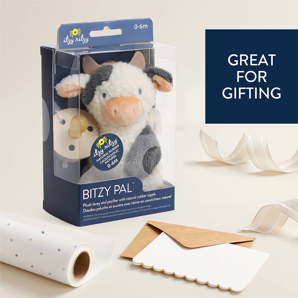 Bitzy Pal Natural Rubber Pacifier & Stuffed Animal: Cow