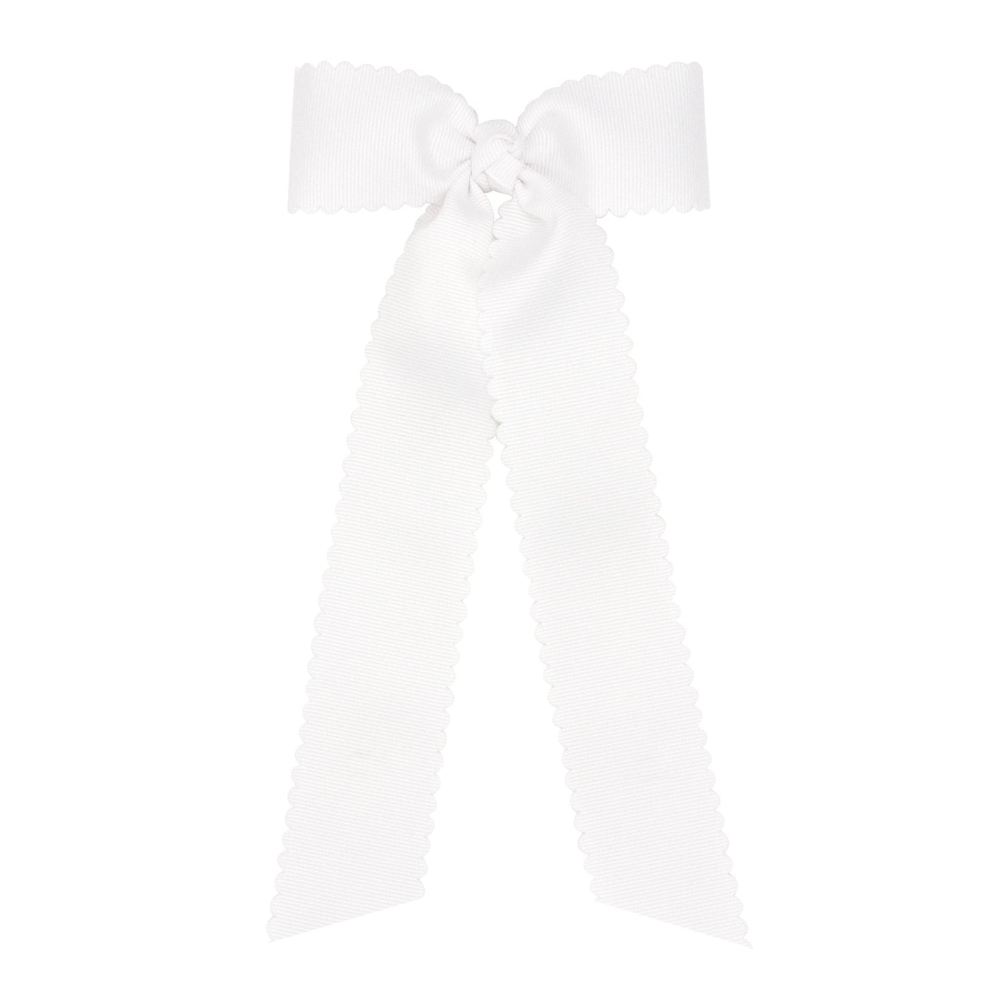 Grosgrain Scalloped Streamer Hair Bow - White