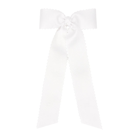 Grosgrain Scalloped Streamer Hair Bow - White