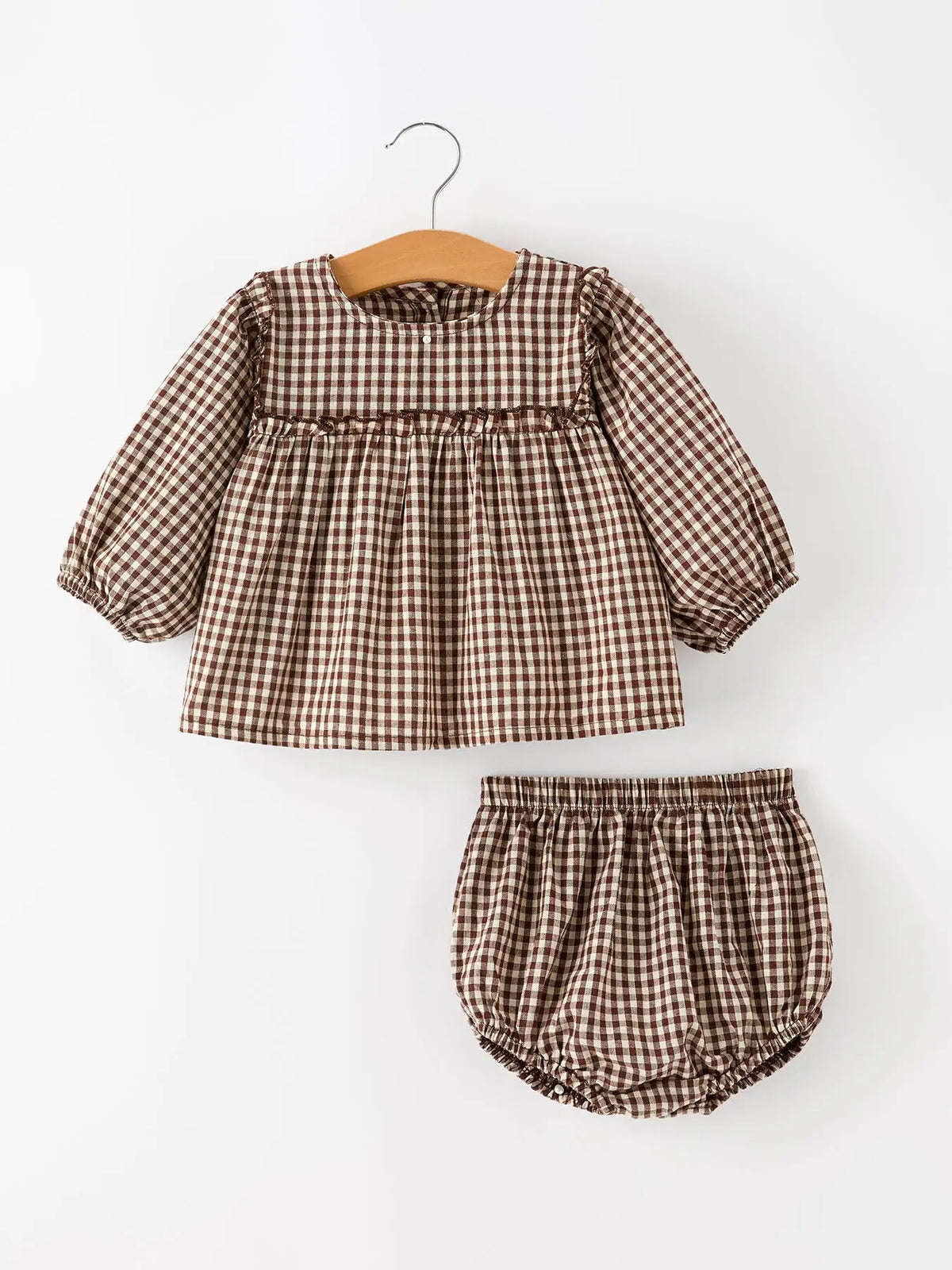Brown Gingham Dress Set
