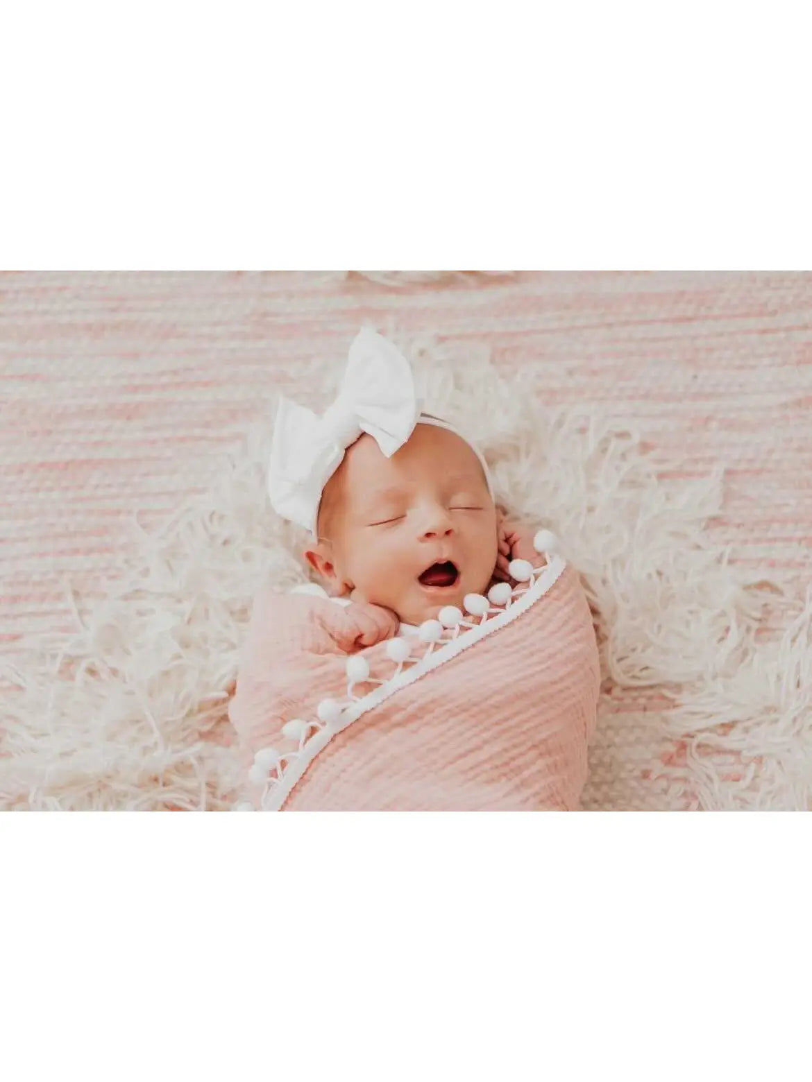 Dusty Pink Pom Muslin Swaddle Blanket