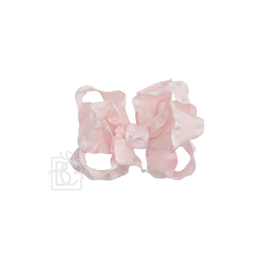 Double Ruffle Bow on Alligator Clip-light pink