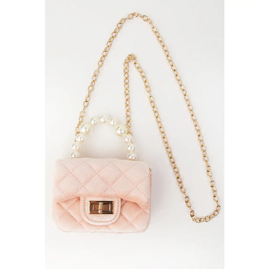 Velvet Purse with Pearl Handle - Light Pink