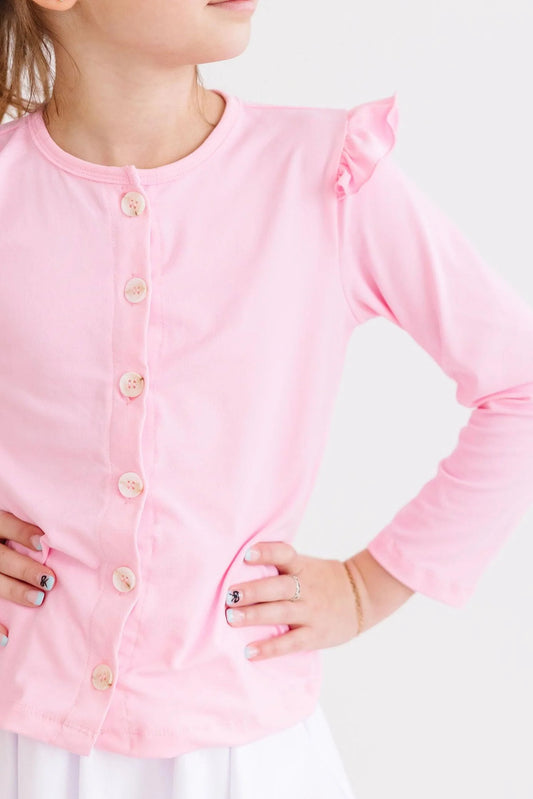 Bubblegum Pink Ruffle Cardigan