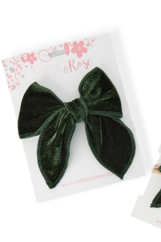 Velvet Hair Bow - Juniper Green
