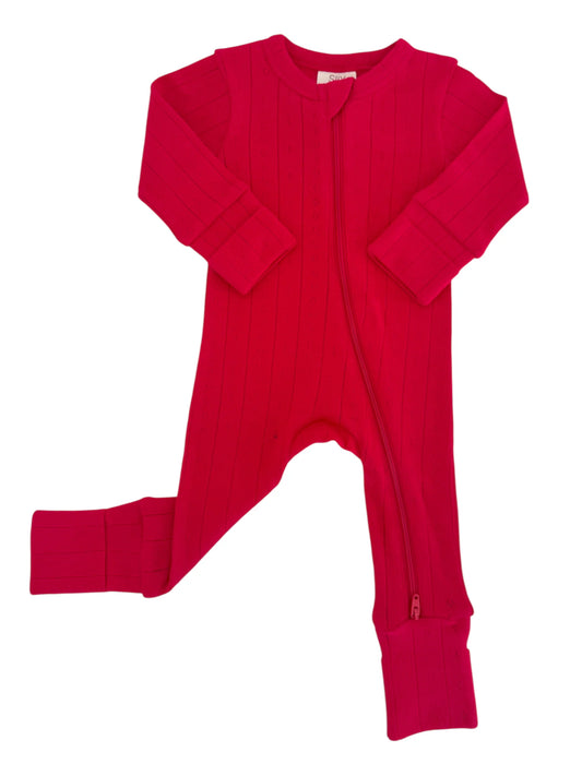 Red Pointelle Zip Romper