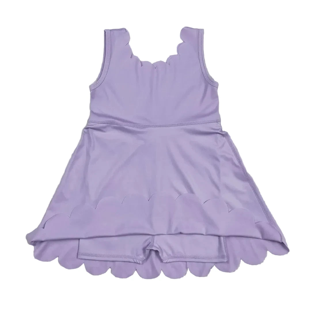Purple Scallop Active Dress with Shorts