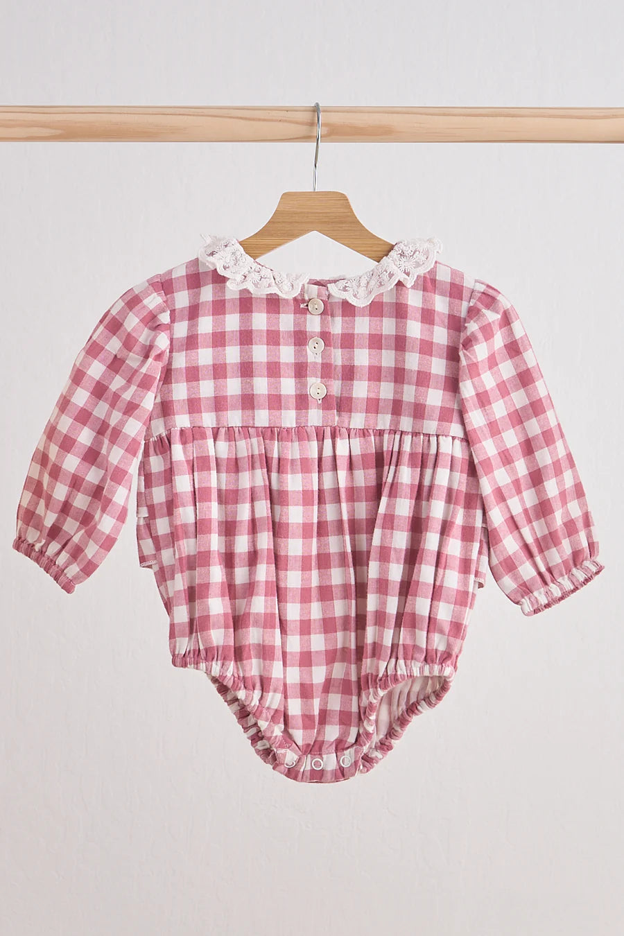 Pink Gingham and Lace Flannel Bubble