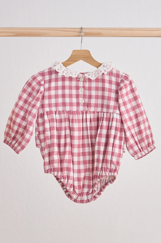 Pink Gingham and Lace Flannel Bubble