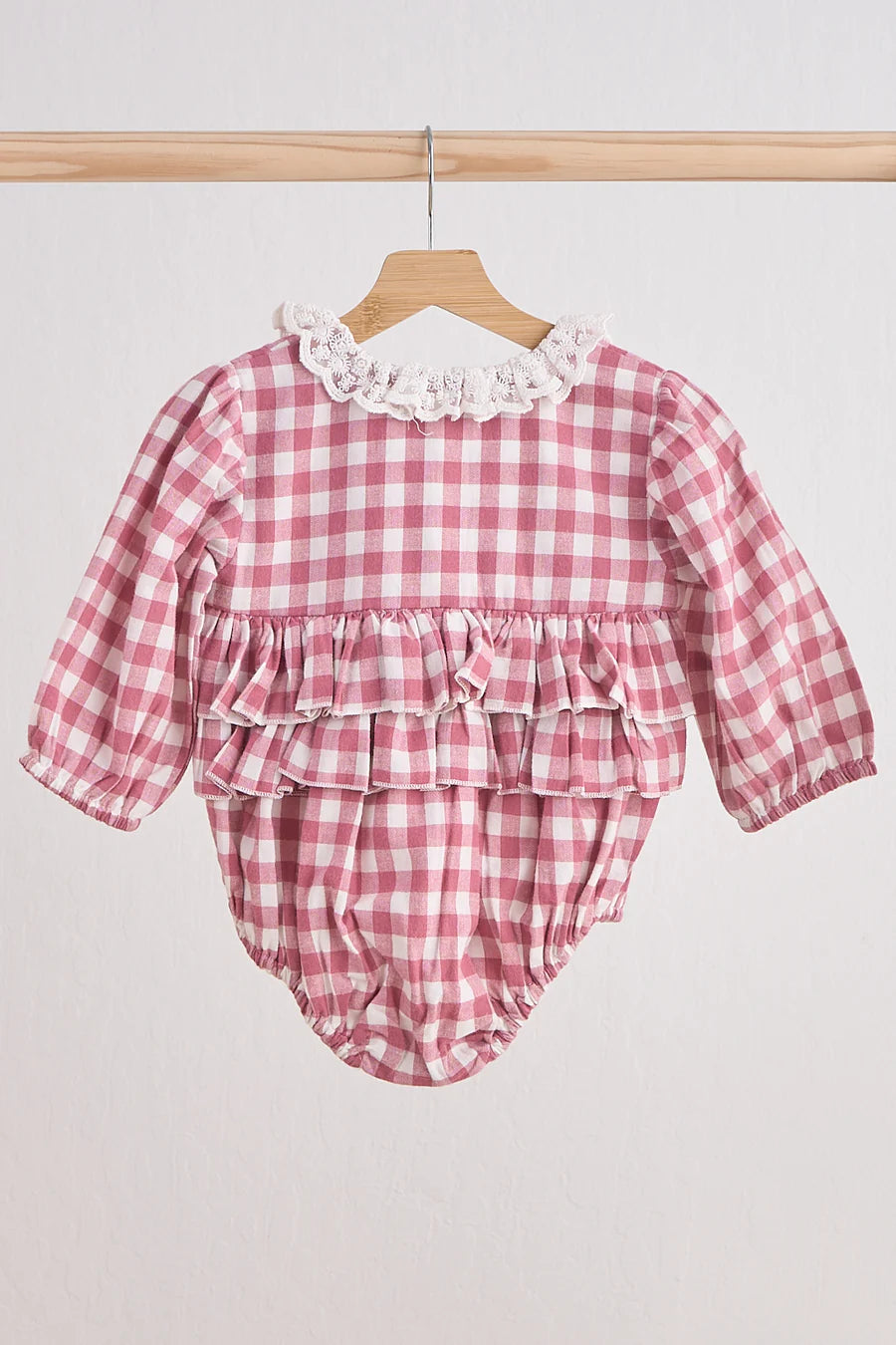 Pink Gingham and Lace Flannel Bubble