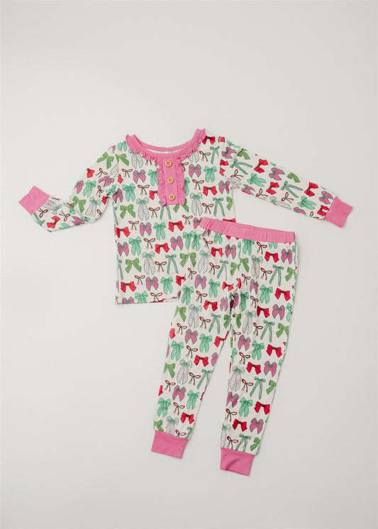 Holly Jolly Bows Ruffle Toddler PJs