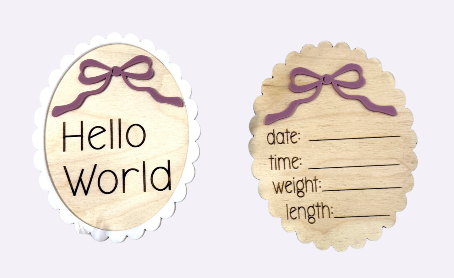 Bow Scallop Reversible Hello World Birth Stats Disc