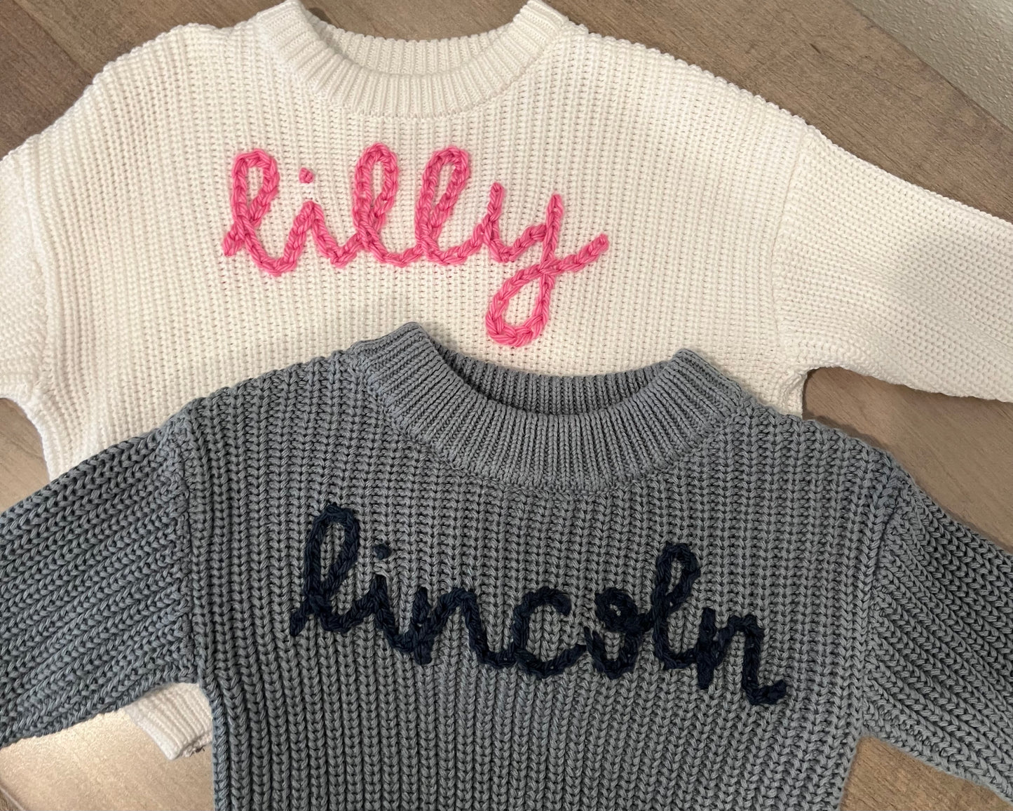 Stitch by Kelsey Vestal - Hand Drawn/Hand Stitched Add a Name Embroidery (yarn for sweater material)