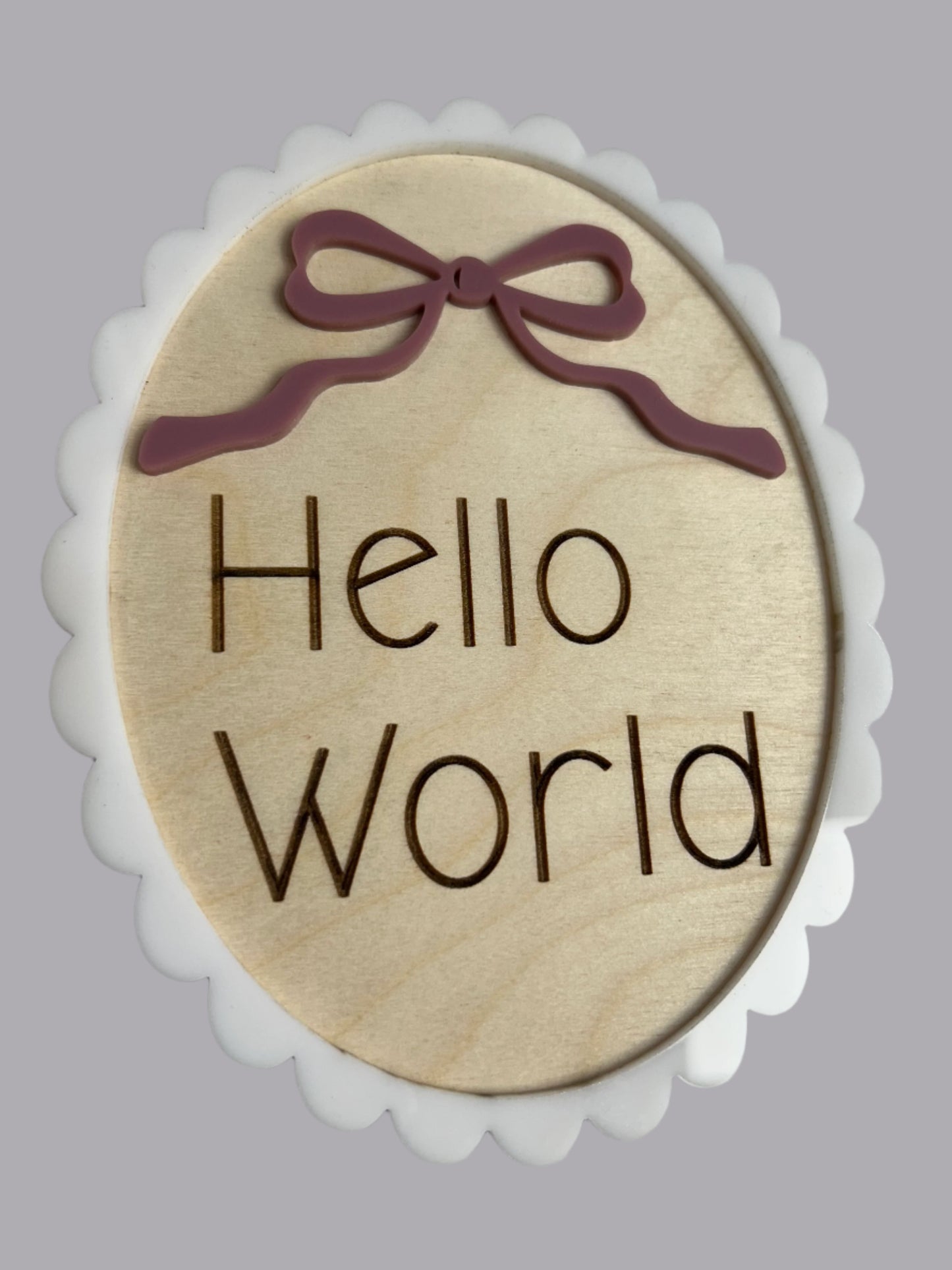 Bow Scallop Reversible Hello World Birth Stats Disc