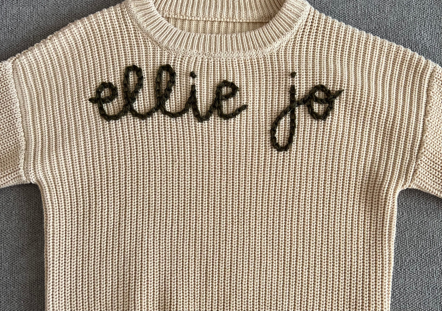 Stitch by Kelsey Vestal - Hand Drawn/Hand Stitched Add a Name Embroidery (yarn for sweater material)