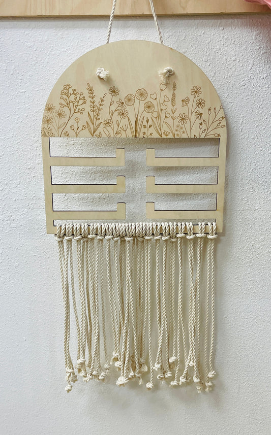 Wooden and Macrame Bow Holder