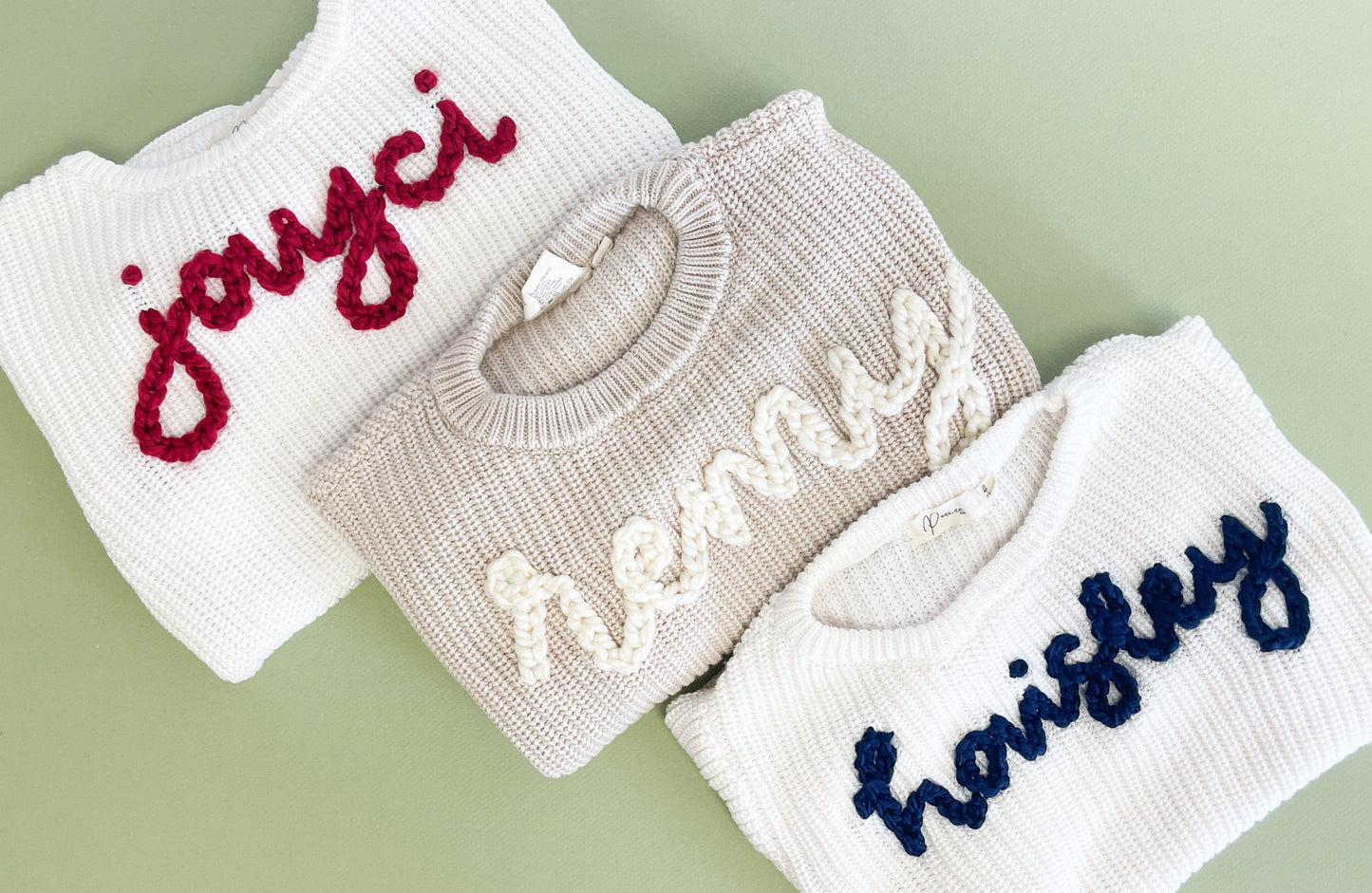 Stitch by Kelsey Vestal - Hand Drawn/Hand Stitched Add a Name Embroidery (yarn for sweater material)