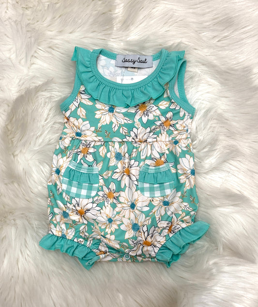 Mint Floral Plaid Ruffle Bubble