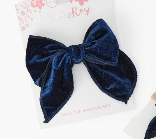 Classic Hair Bow - Navy Velvet