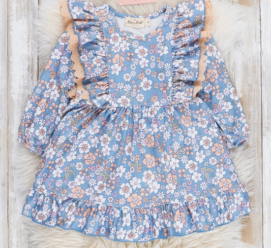 Blue Flower Child Ruffle Dress