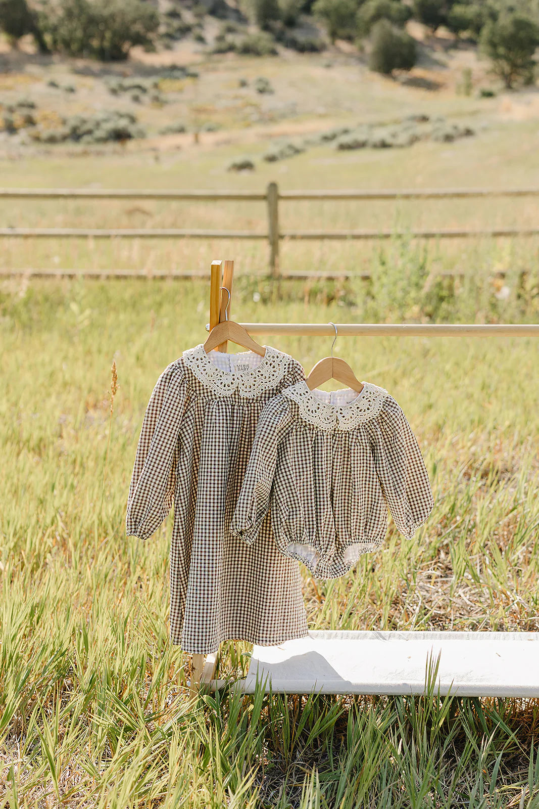 Camel Gingham Bubble Romper