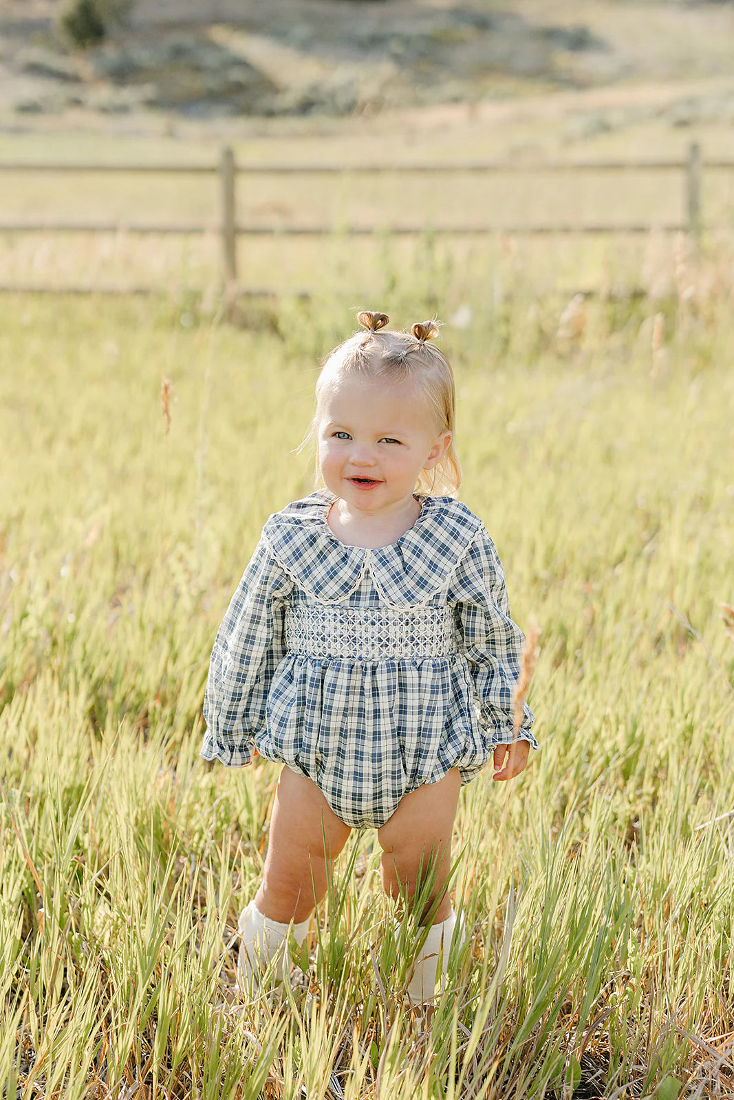 Blue Plaid Bubble Romper
