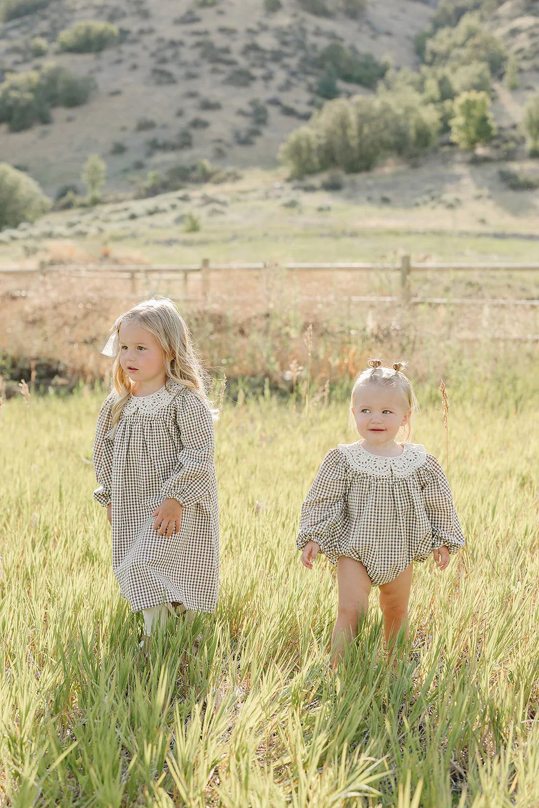 Camel Gingham Bubble Romper