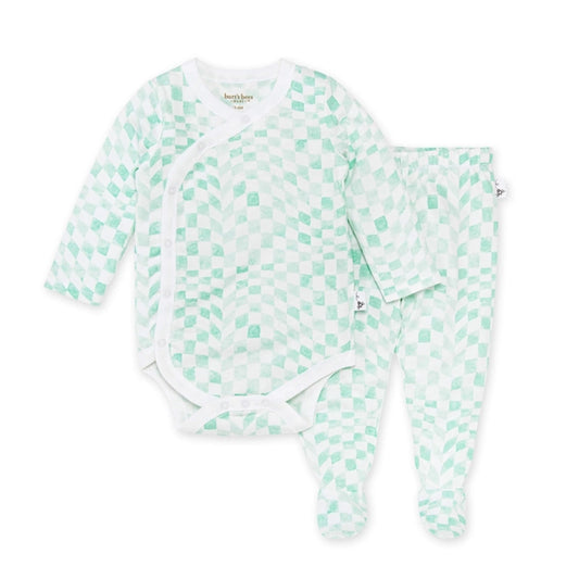 Preemie Wavy Check Wrap Front Footed Set
