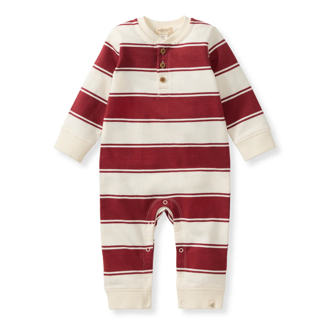 Rugby Stripe Romper - Brick Red