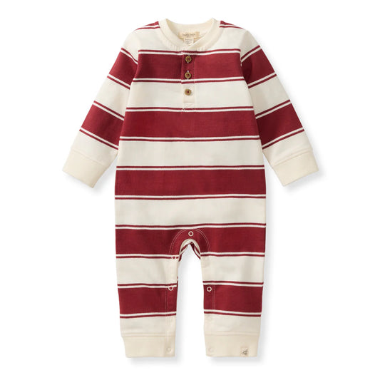 Rugby Stripe Romper - Brick Red