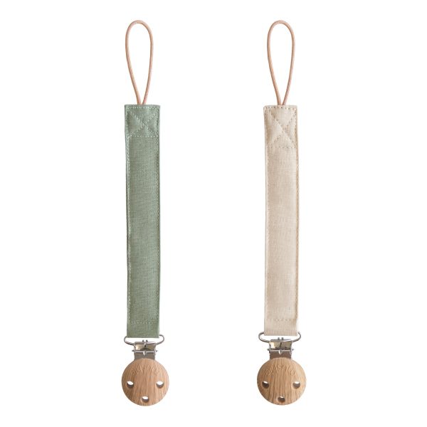 Linen Pacifier Clip - 2 pack (Olive/Shifting Sand)