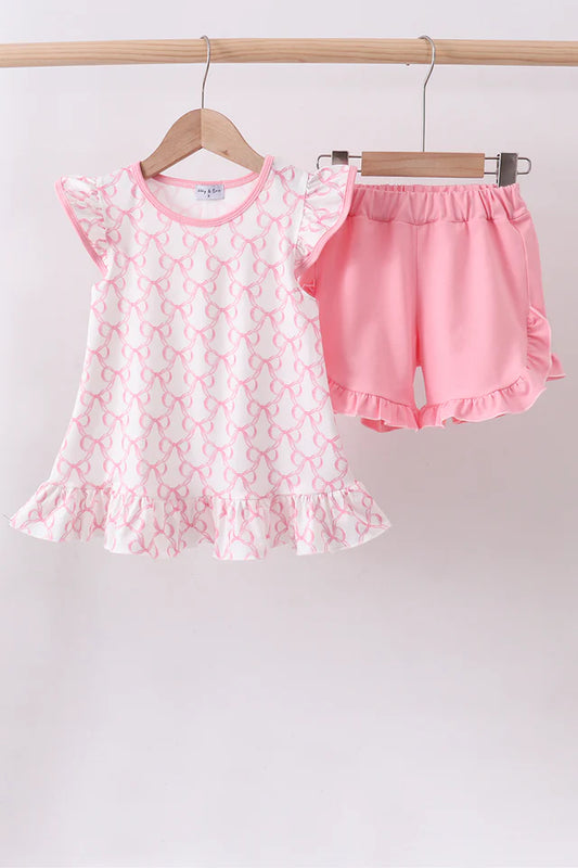 Pink Bow Ruffle Shorts Set