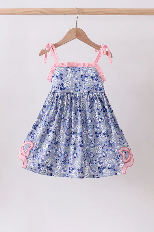 Blue Floral Bow Dress