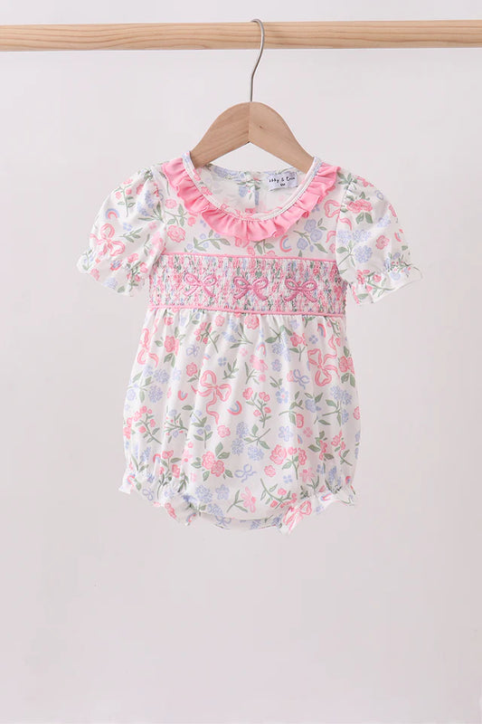 Pink Floral Bow Smock Bubble