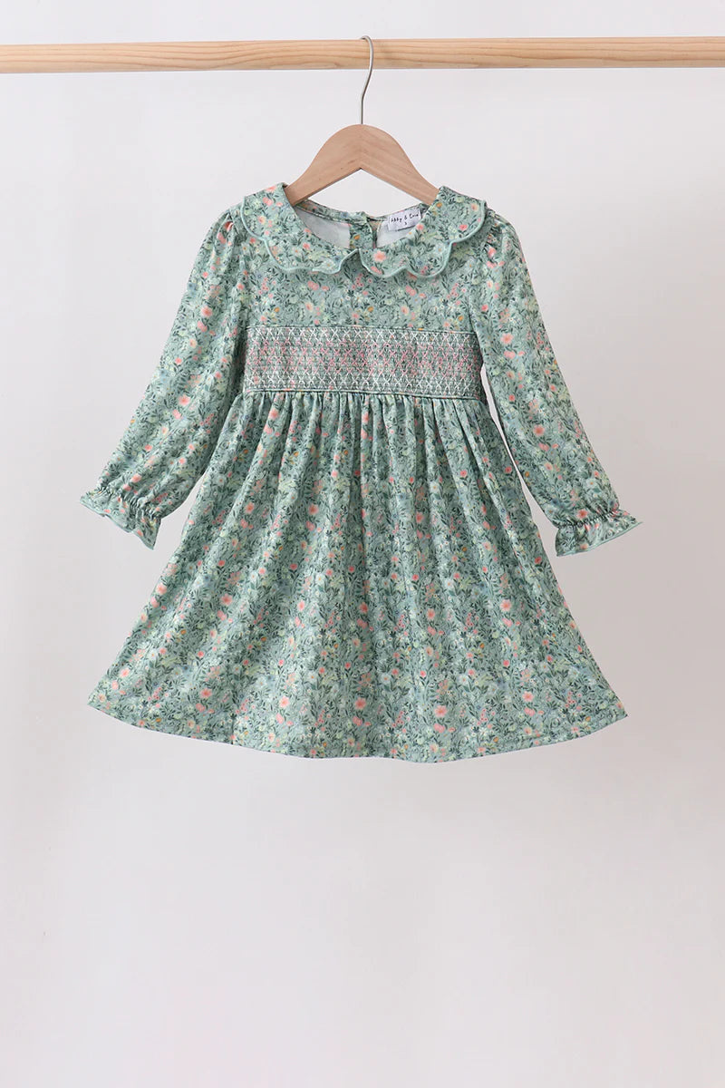 Green Floral Smock dress