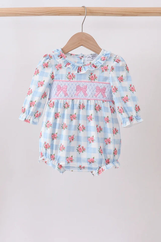 Blue Bow Smocked Romper