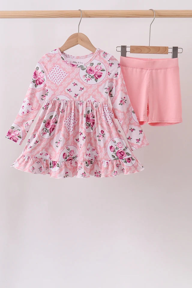 Pink Floral Dress w/shorts