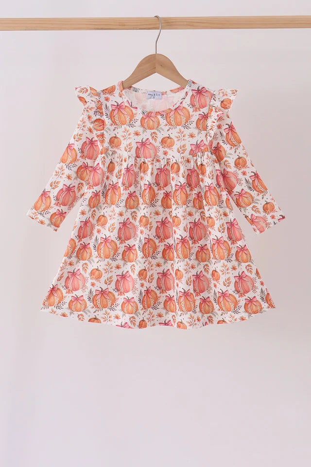 Orange Pumpkin Ruffle Dress