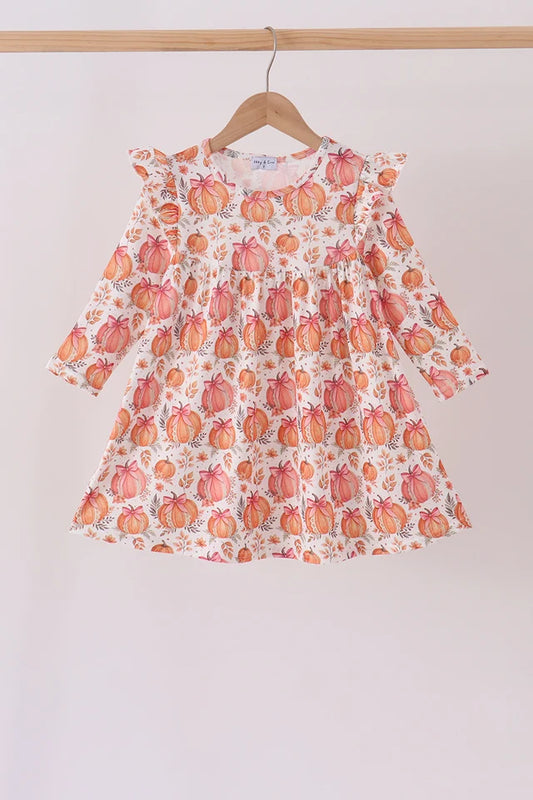 Orange Pumpkin Ruffle Dress