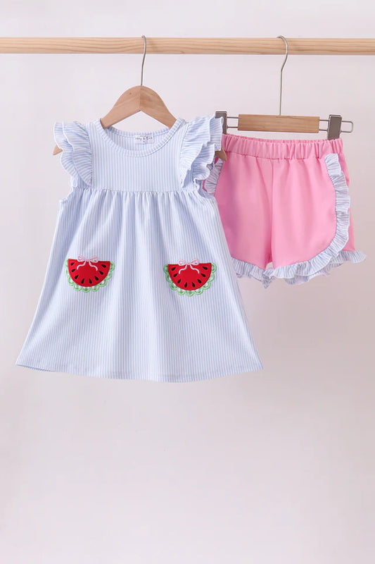 Blue Watermelon Stripe Short Set